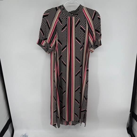 Anthropologie Dresses & Skirts - Anthropologie Geometric Stripe Mock Neck Midi Dress Black Pink Tan Short Sleeve